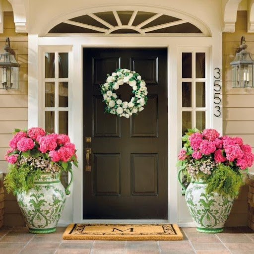 Welcome Spring! β a lush spring porch with premium florals, planters, and layered accents